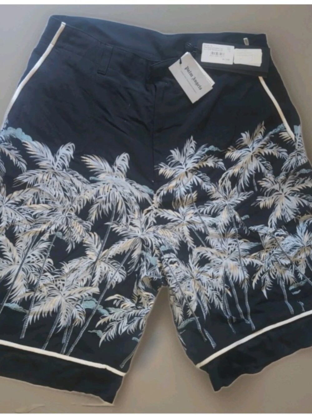 Palm Angels Black Swim Shorts with White Palm Print, Size 32- Med